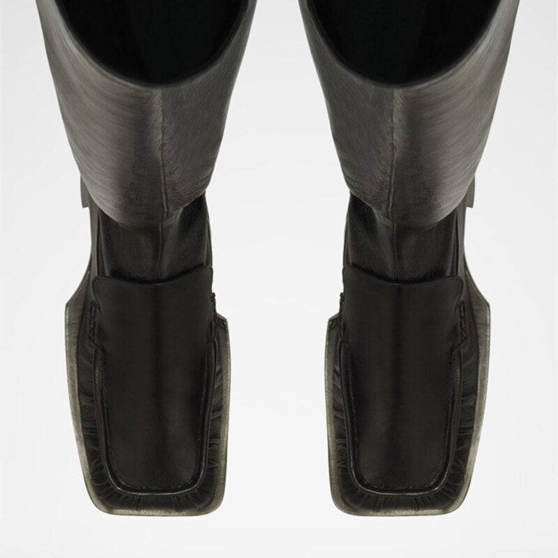 Women Over The Knee Boots Zipper Party Nightclub Flat Pleated Decorate Shoes - LiveTrendsX