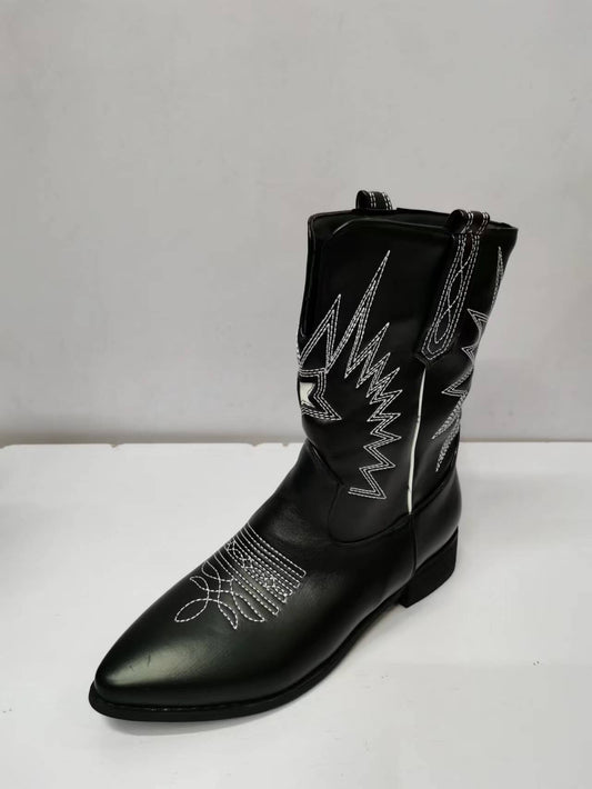 Women Pointed Toe Embroidered Boots Low Heel Block Heel Boots - LiveTrendsX