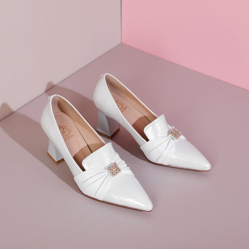 Women Pointed Toe Thick Heels Pumps Shoes - LiveTrendsX