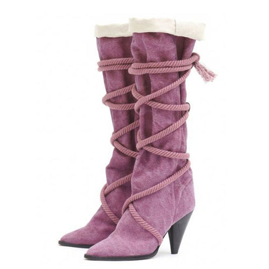 Women Retro Suede Pleated Ankle Boots Cross Tied Belt - LiveTrendsX