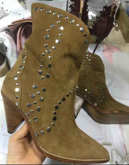 Women Rivets Studded Martin Boots Pointed Toe - LiveTrendsX