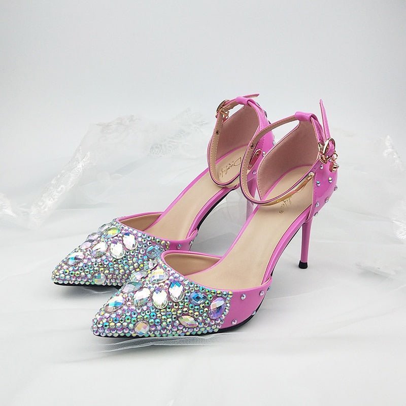 Women sandals pointed toe ankle strap crystal wedding shoes - LiveTrendsX