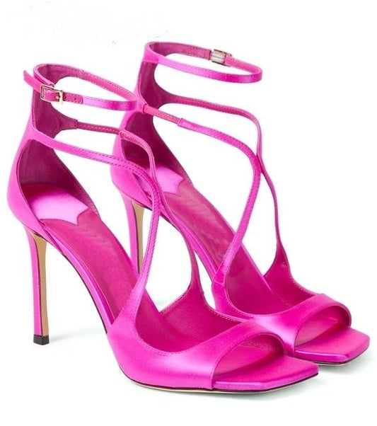 Women Satin Leather Ankle Strap Sandals stiletto Heels - LiveTrendsX