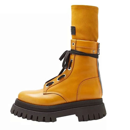 Women Shoes Big Size Platform Cowhide Thick - Soled Martin Boots - LiveTrendsX