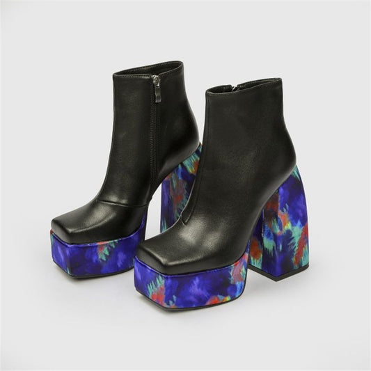 Women Side Zipper Heels Square Toe Boot Party NightClub Shoes Plus Size - LiveTrendsX