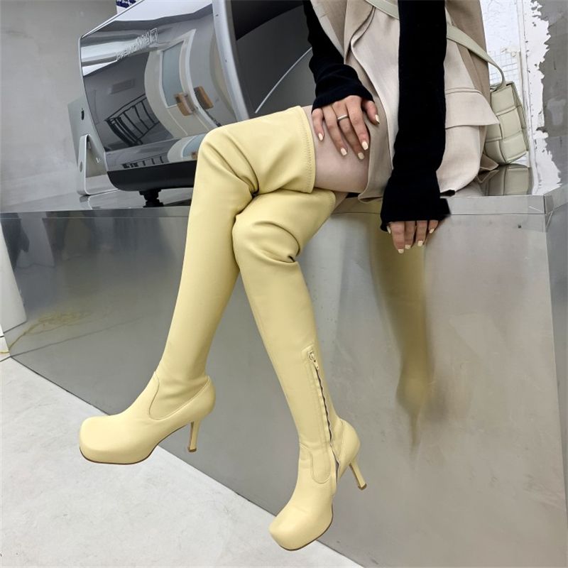 Women Stiletto Heels Nightclub Catwalk Square Head Socks Boots - LiveTrendsX