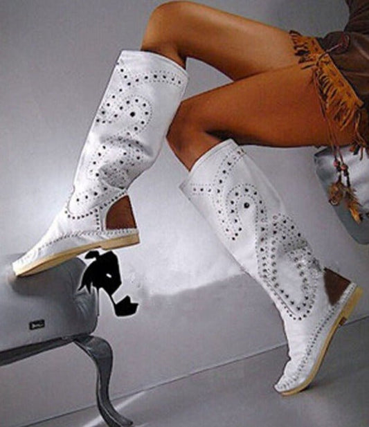 Women Suede Leather Round Toe Flat Heels Gladiator Shoes - LiveTrendsX