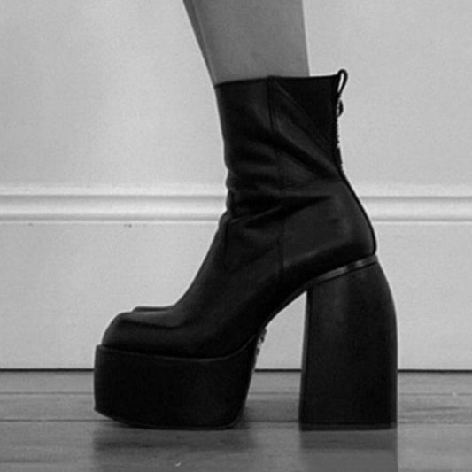 Women Thick Heels Platform Ankle Boots Stretch Knee High Heels - LiveTrendsX