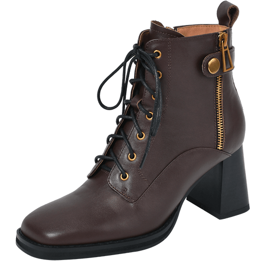 Women vintage cowhide chunky heels platform boots Knight boots - LiveTrendsX