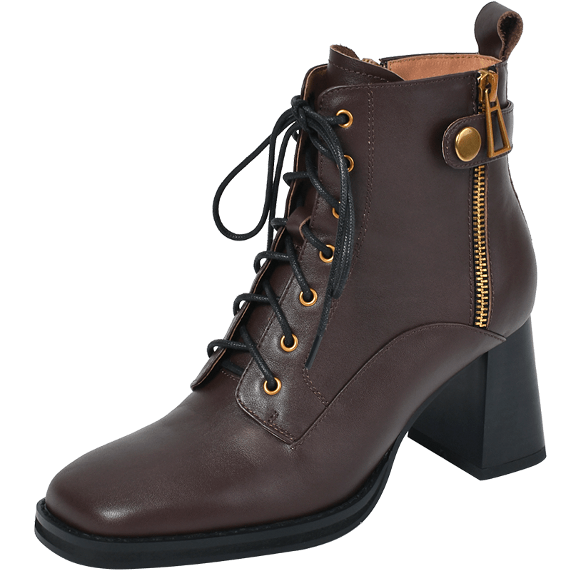 Women vintage cowhide chunky heels platform boots Knight boots - LiveTrendsX