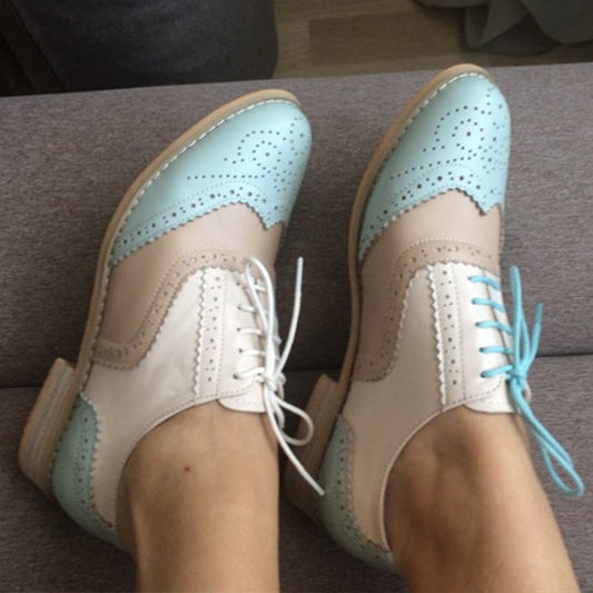 Women vintage flat shoes round toe handmade oxford - LiveTrendsX