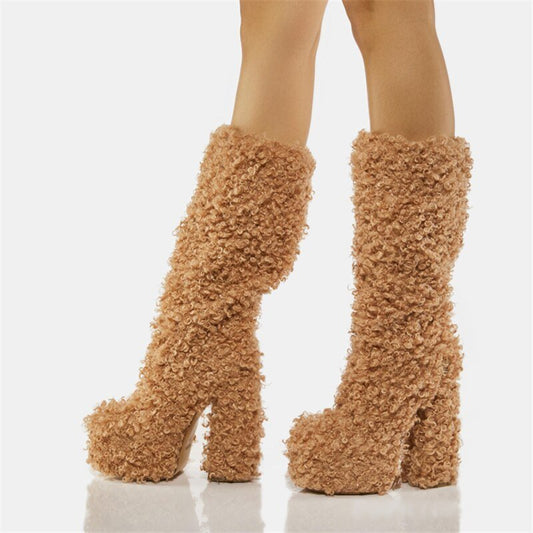 Women Warm Fur Boots Winter Plush Faux Fur Snow Boots - LiveTrendsX