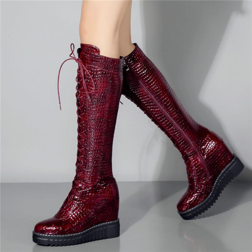 Women Wedges High Heel Knee High Military Boots Platform Pumps Shoes - LiveTrendsX