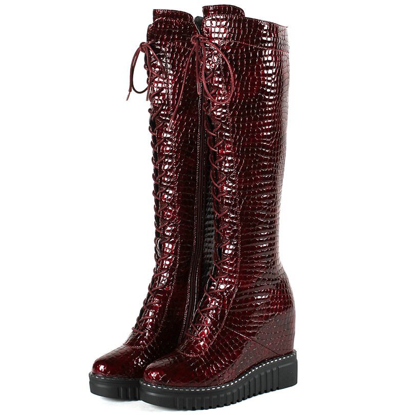 Women Wedges High Heel Knee High Military Boots Platform Pumps Shoes - LiveTrendsX