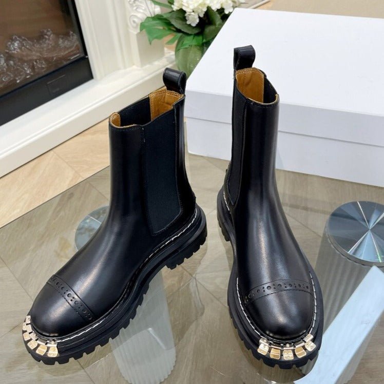 Women Winter Calfskin Leather Round Toe Ankle Boots - LiveTrendsX