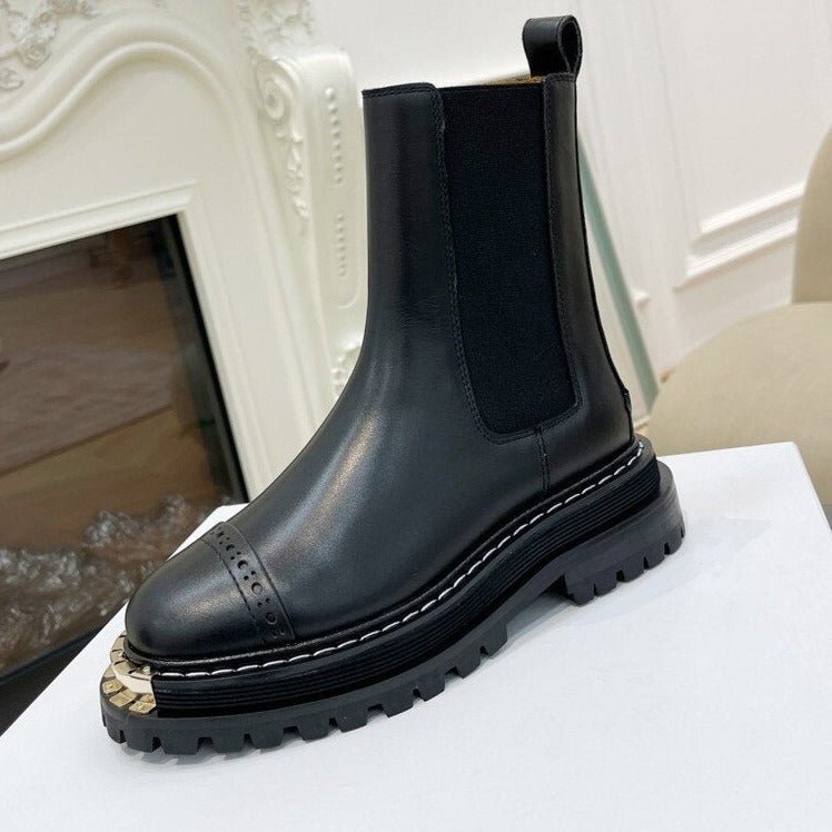 Women Winter Calfskin Leather Round Toe Ankle Boots - LiveTrendsX