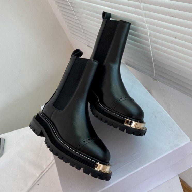 Women Winter Calfskin Leather Round Toe Ankle Boots - LiveTrendsX