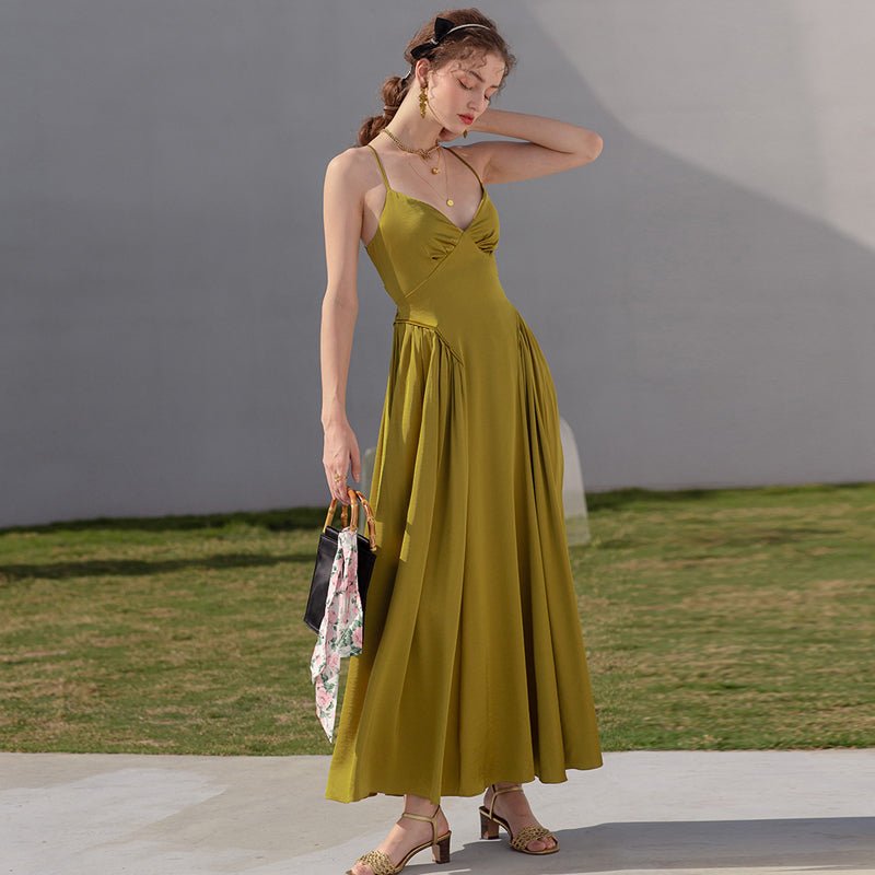 Women's high - end green dress niche satin - LiveTrendsX