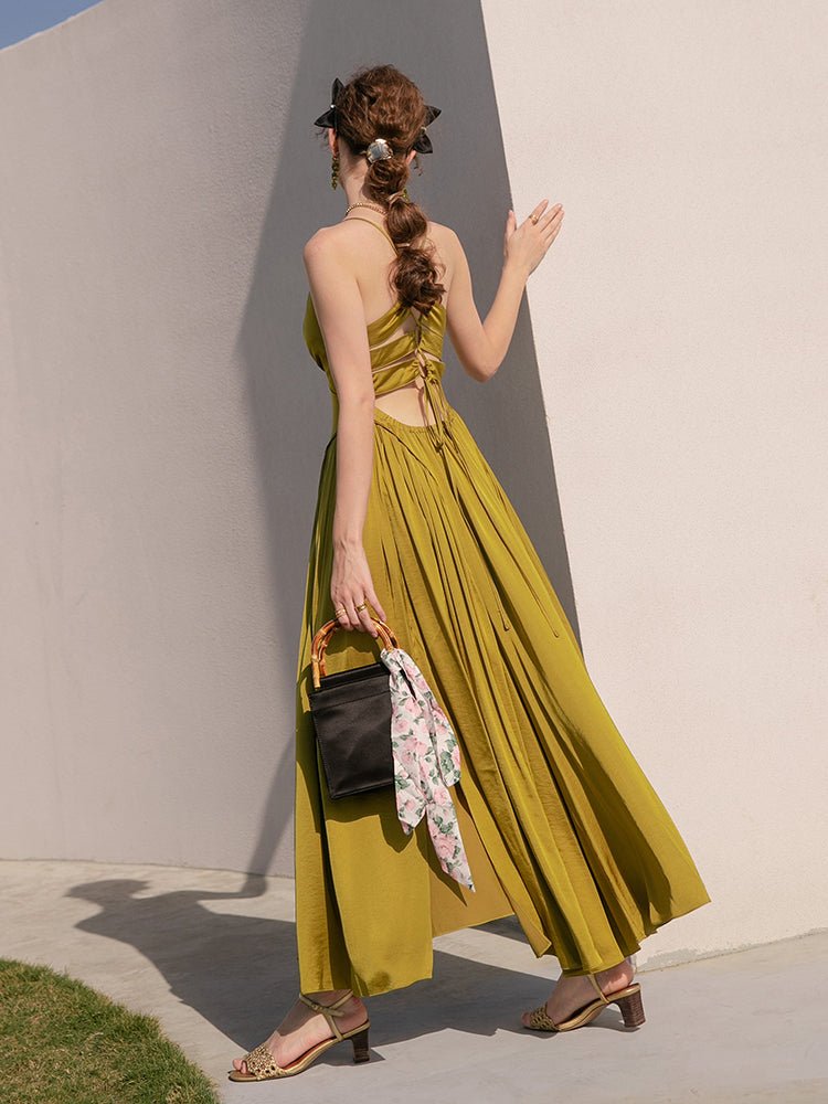 Women's high - end green dress niche satin - LiveTrendsX