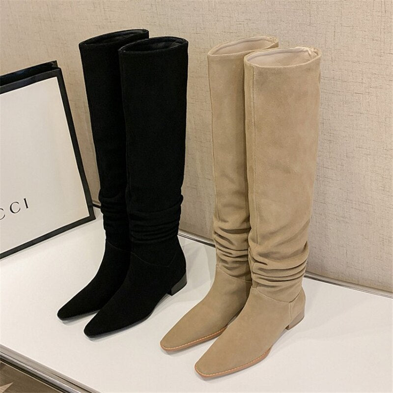 Women's Retro Boots Square Toe Thick High Heel Shoes - LiveTrendsX