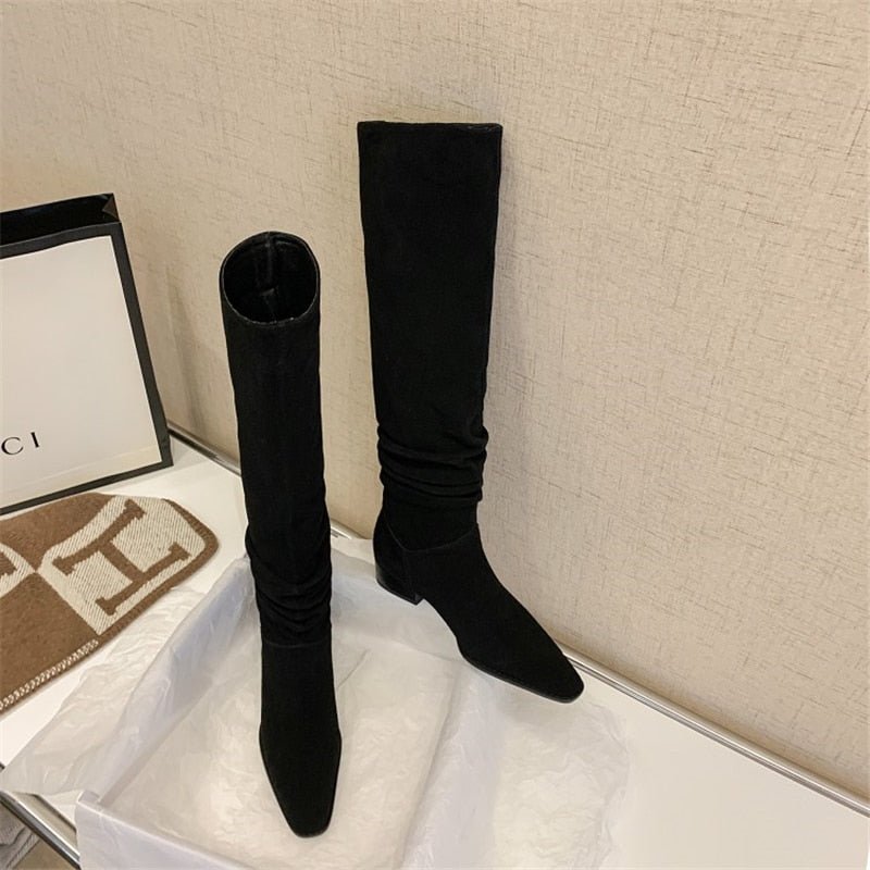 Women's Retro Boots Square Toe Thick High Heel Shoes - LiveTrendsX