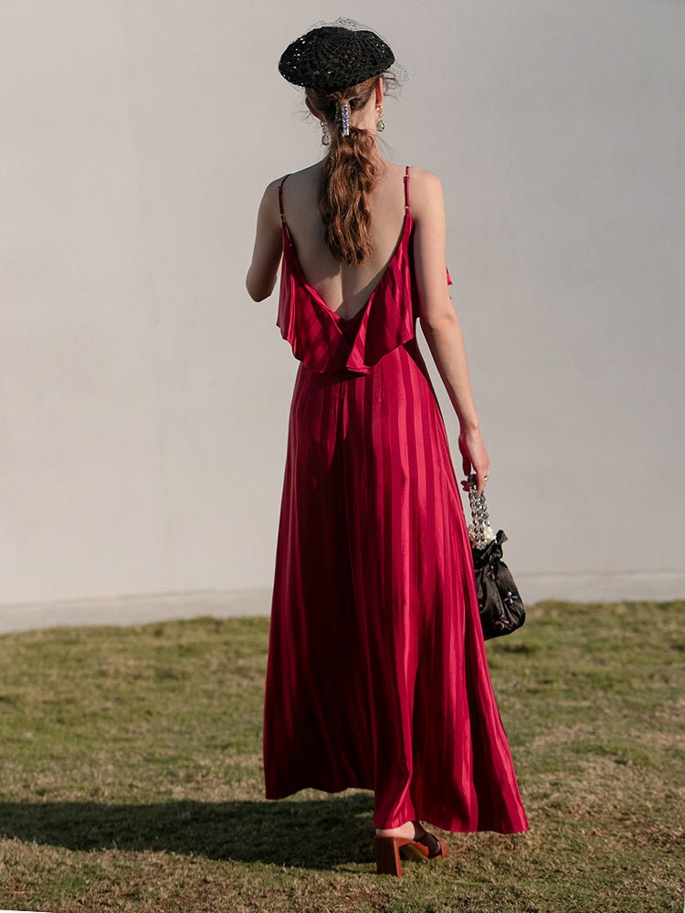 Women's Satin Long Slim Fit Slim Strap Backless Evening Dress - LiveTrendsX