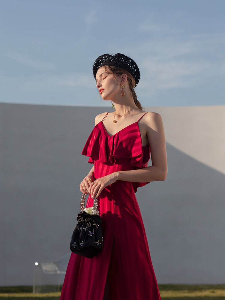 Women's Satin Long Slim Fit Slim Strap Backless Evening Dress - LiveTrendsX