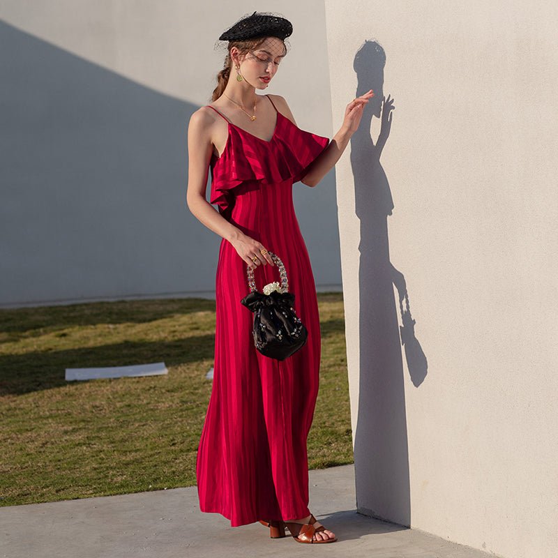 Women's Satin Long Slim Fit Slim Strap Backless Evening Dress - LiveTrendsX