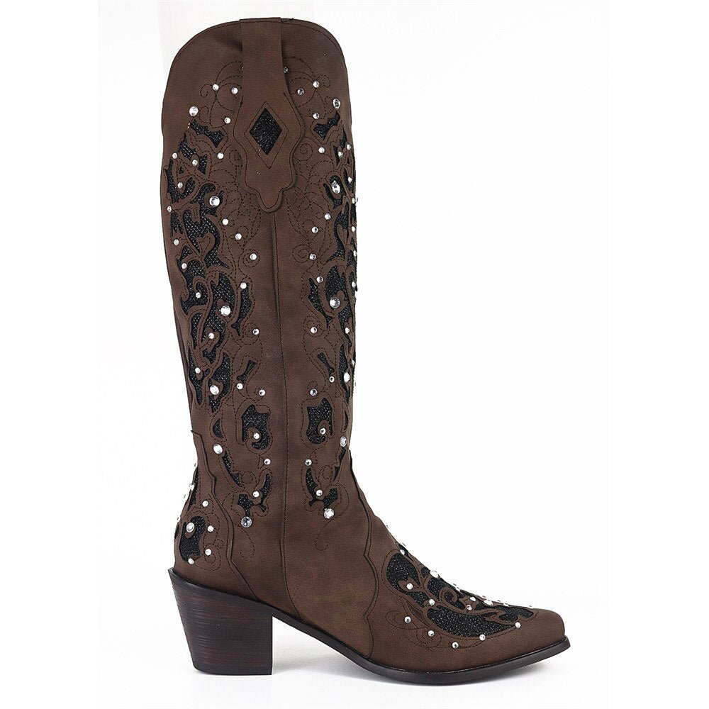 Women's Shoes Embroidery Ethnic Style High Tube Thick Heel Big Size - LiveTrendsX