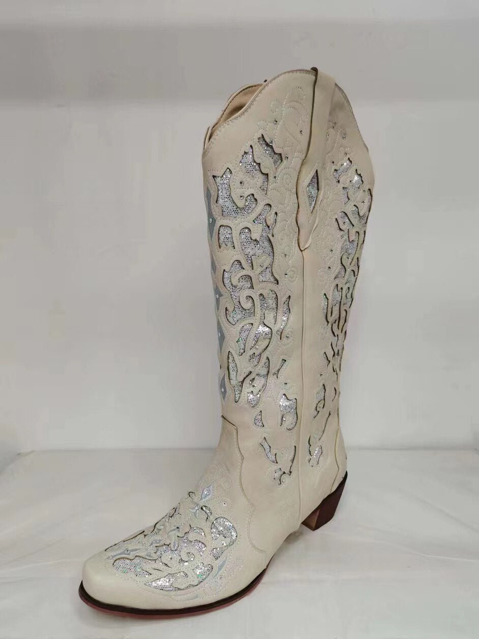 Women's Shoes Embroidery Ethnic Style High Tube Thick Heel Big Size - LiveTrendsX