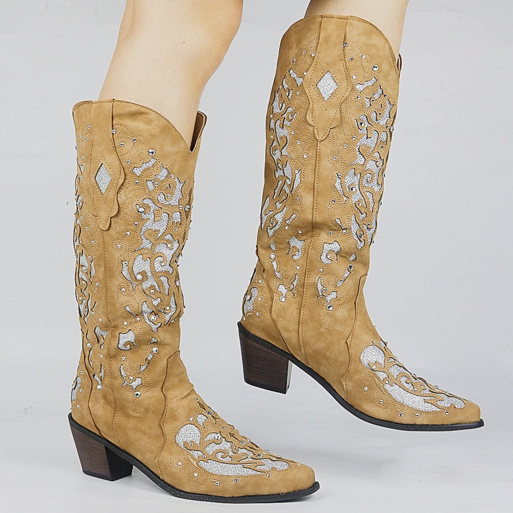 Women's Shoes Embroidery Ethnic Style High Tube Thick Heel Big Size - LiveTrendsX