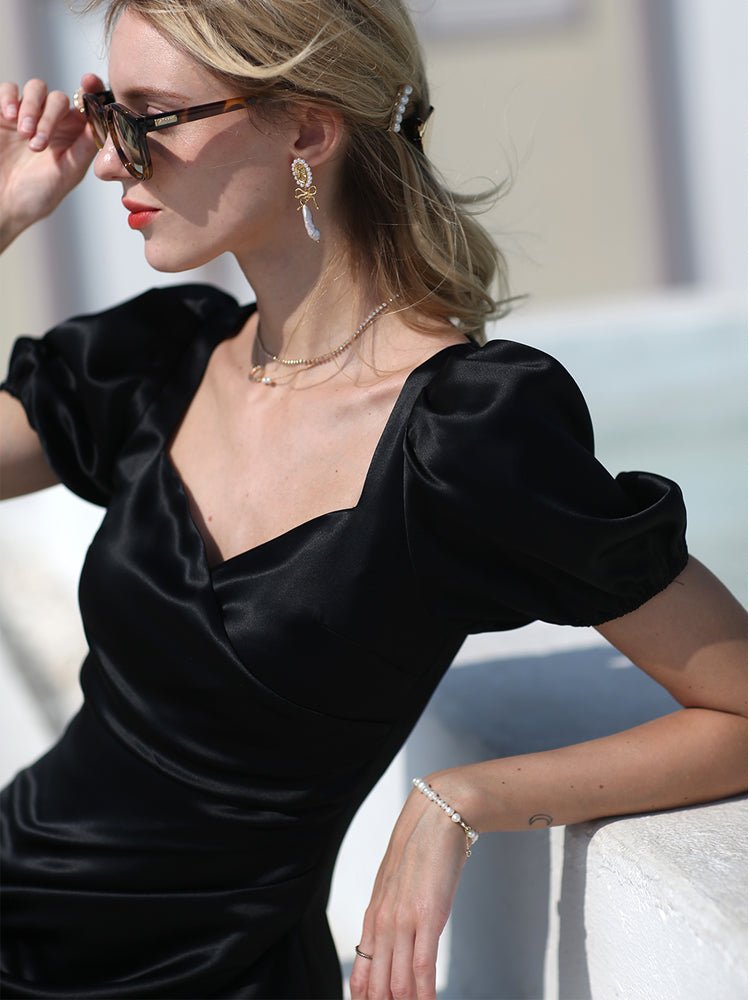 Women's summer square neck satin lady's party dress - LiveTrendsX