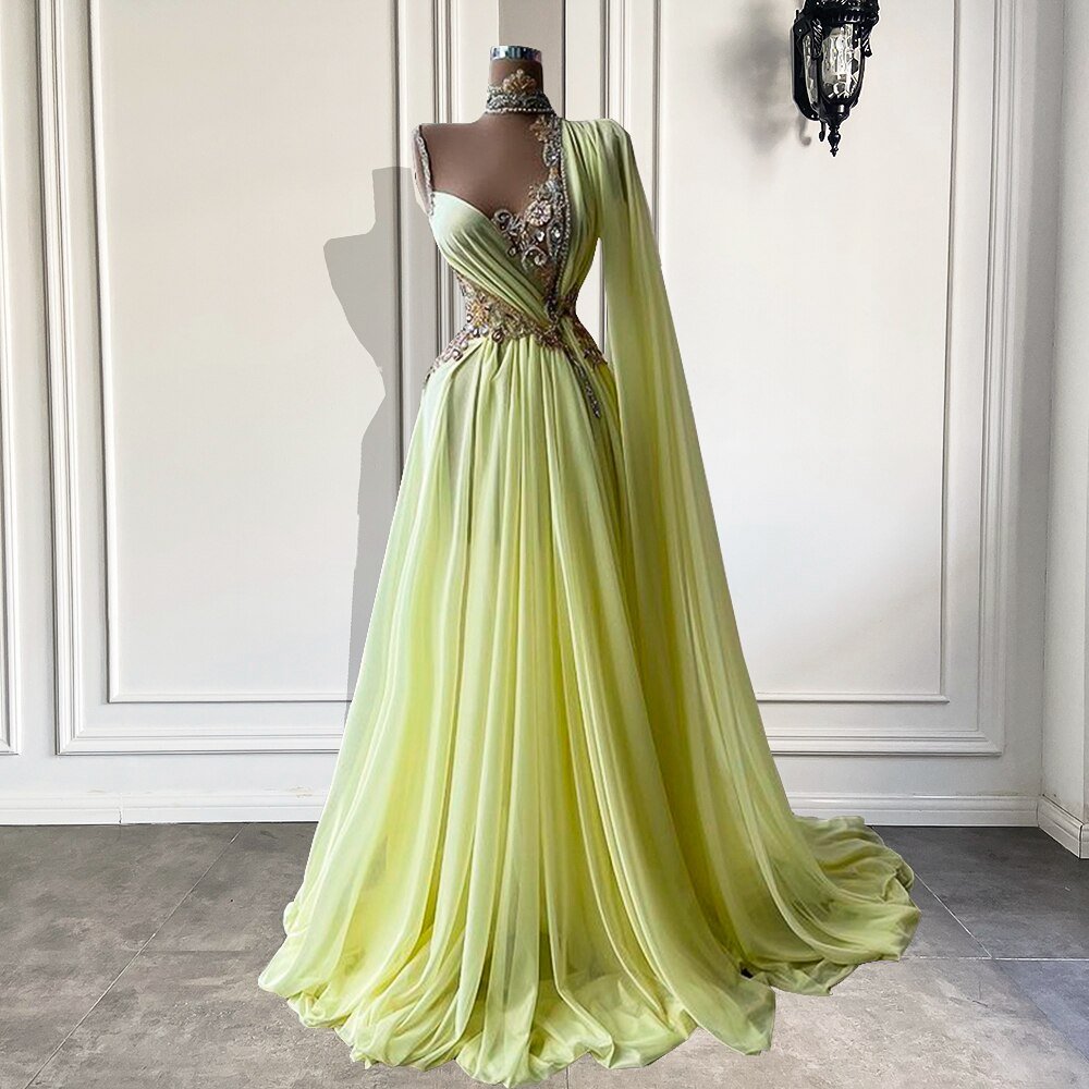 Yellow Chiffon African Women Long Evening Dresses 2022 - LiveTrendsX