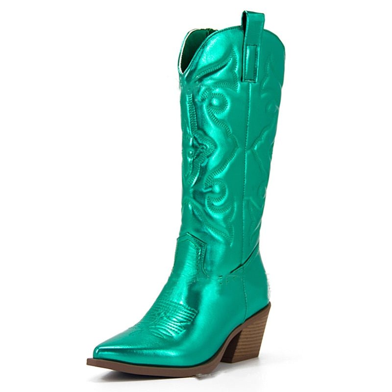 Zip Embroidered Pointed Toe Autumn Trendy Mid Calf Boots Shoes - LiveTrendsX